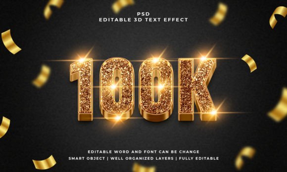 100k 3D Editable PSD Text Effect for Bold Designs