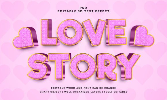 Love Story 3D PSD Editable Text Effect: Effortless Elegance