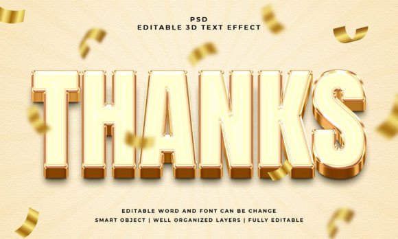 Thanks 3D Editable PSD Text Effect for Dynamic Typography